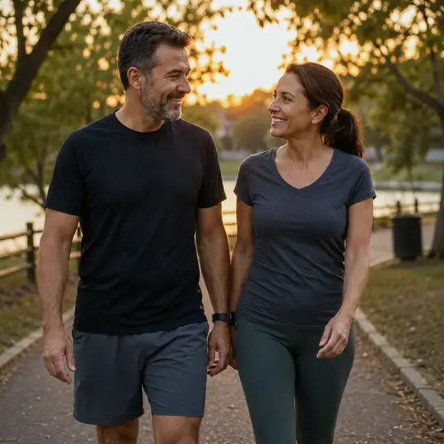 Couple walking together at sunset